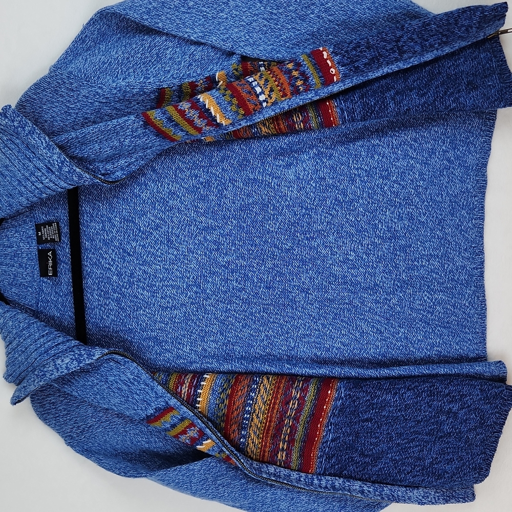 Vintage Erika Women's Zippered Knit Sweater Cardigan Blue Size Medium NWT - Picture 6 of 11